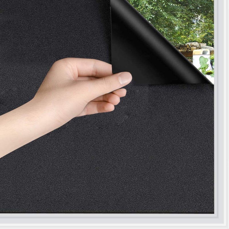 WPCTEV Static Cling Total Blackout Privacy Window Film Cover 100% Light Blocking No Glue Black Window Tint for Home Room Darkening Easy Removal 17.7 Inch x 6.5 Feet - Image 1